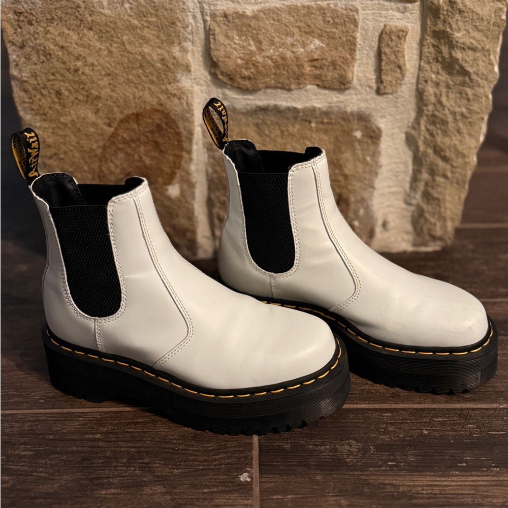 Dr. Martens White Quad Chelsea Platform Boots